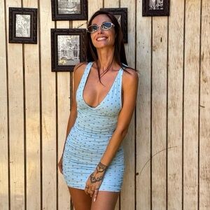 Zara Light Blue Polka Dot Mini Dress